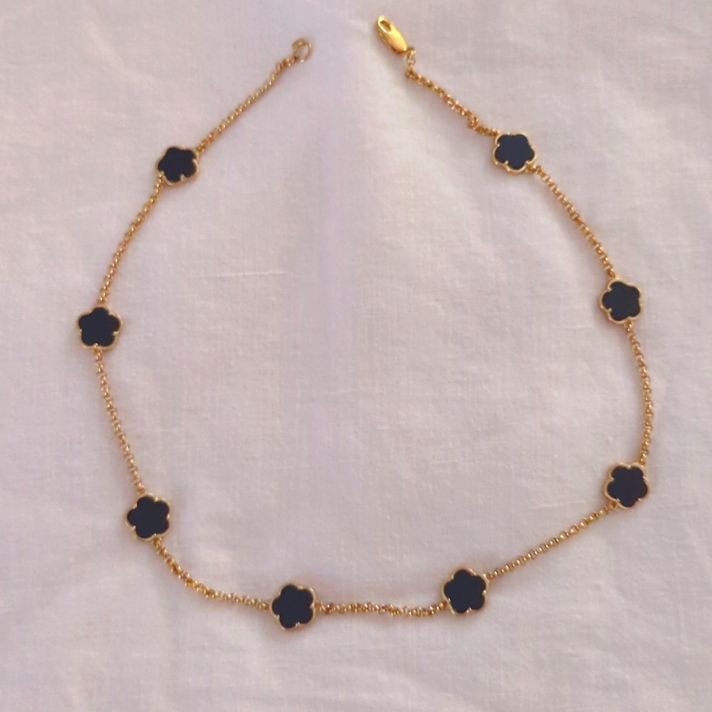 COPY - Flower station necklace - Sterling Silver 925 with Gold Plate, Onyx like…